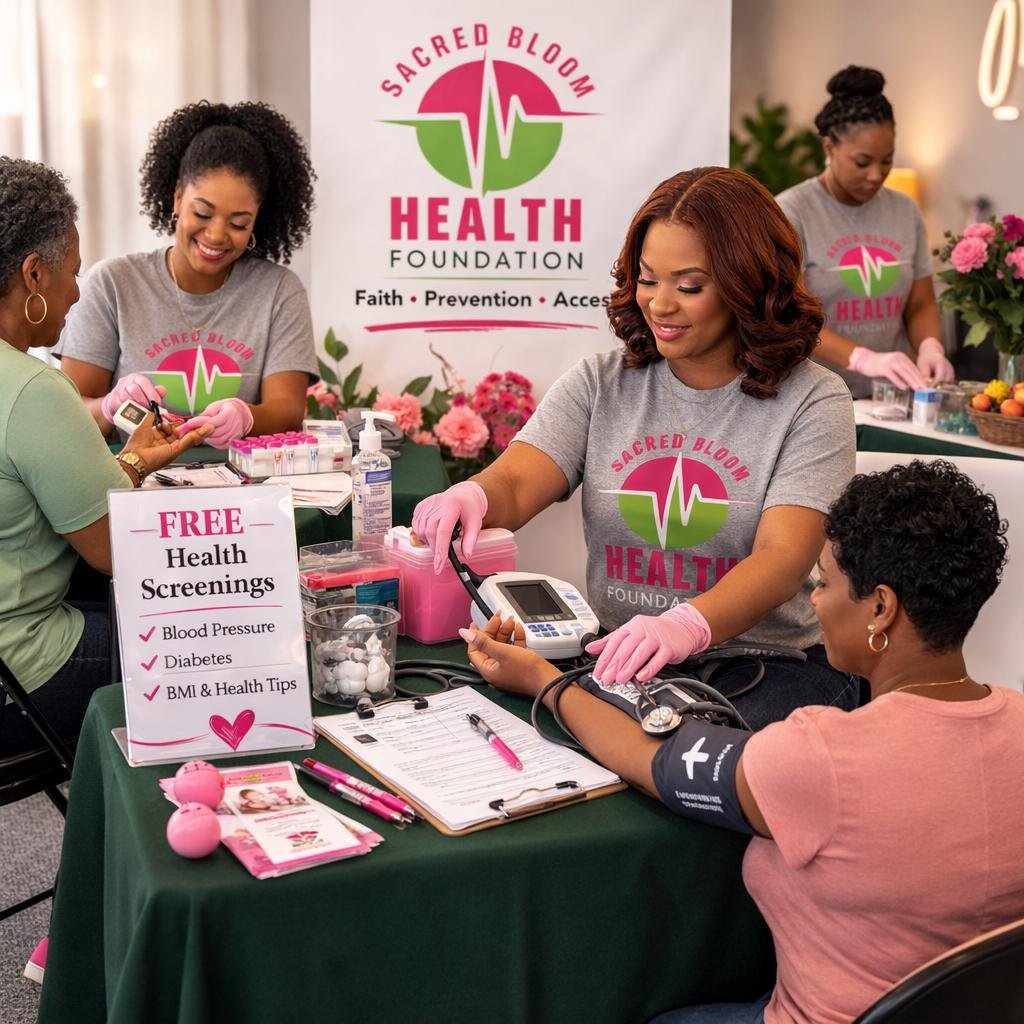 Diverse women in supportive community health setting – Sacred Bloom Health Foundation